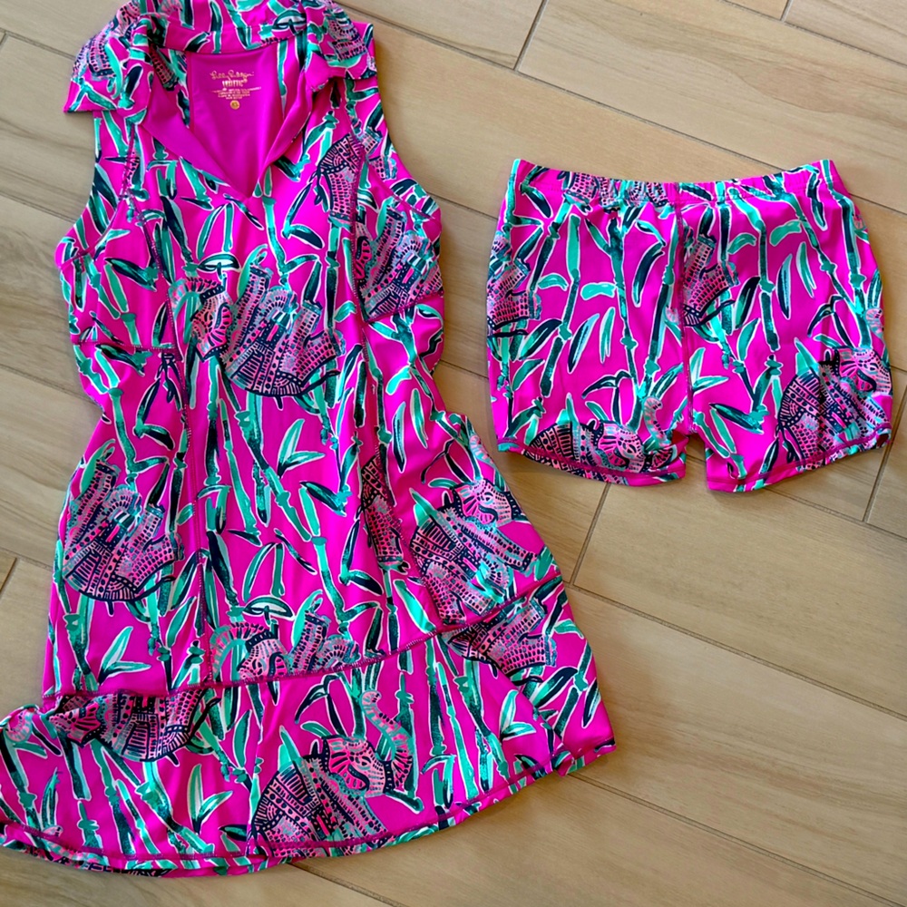 Lilly Pulitzer Pink and Green Tropical Print tennis dress